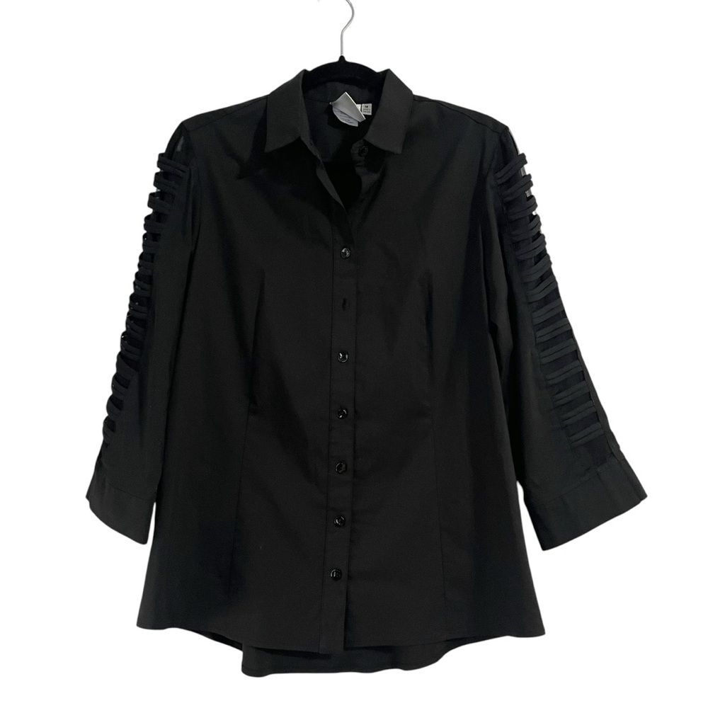 Finley 3/4 Sleeve Black Button Down Blouse‎ Size M